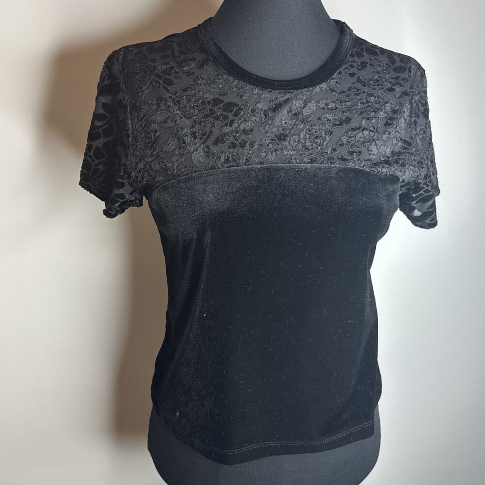 Vintage Y2K 90s My Michelle Floral Velvet Baby Tee Shirt Sz M Whimsigoth Witchy - Picture 3 of 9